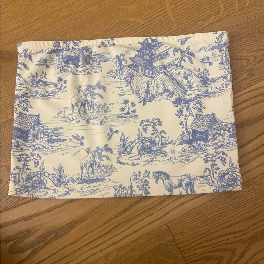 Edikted Blue and White Toile Print top